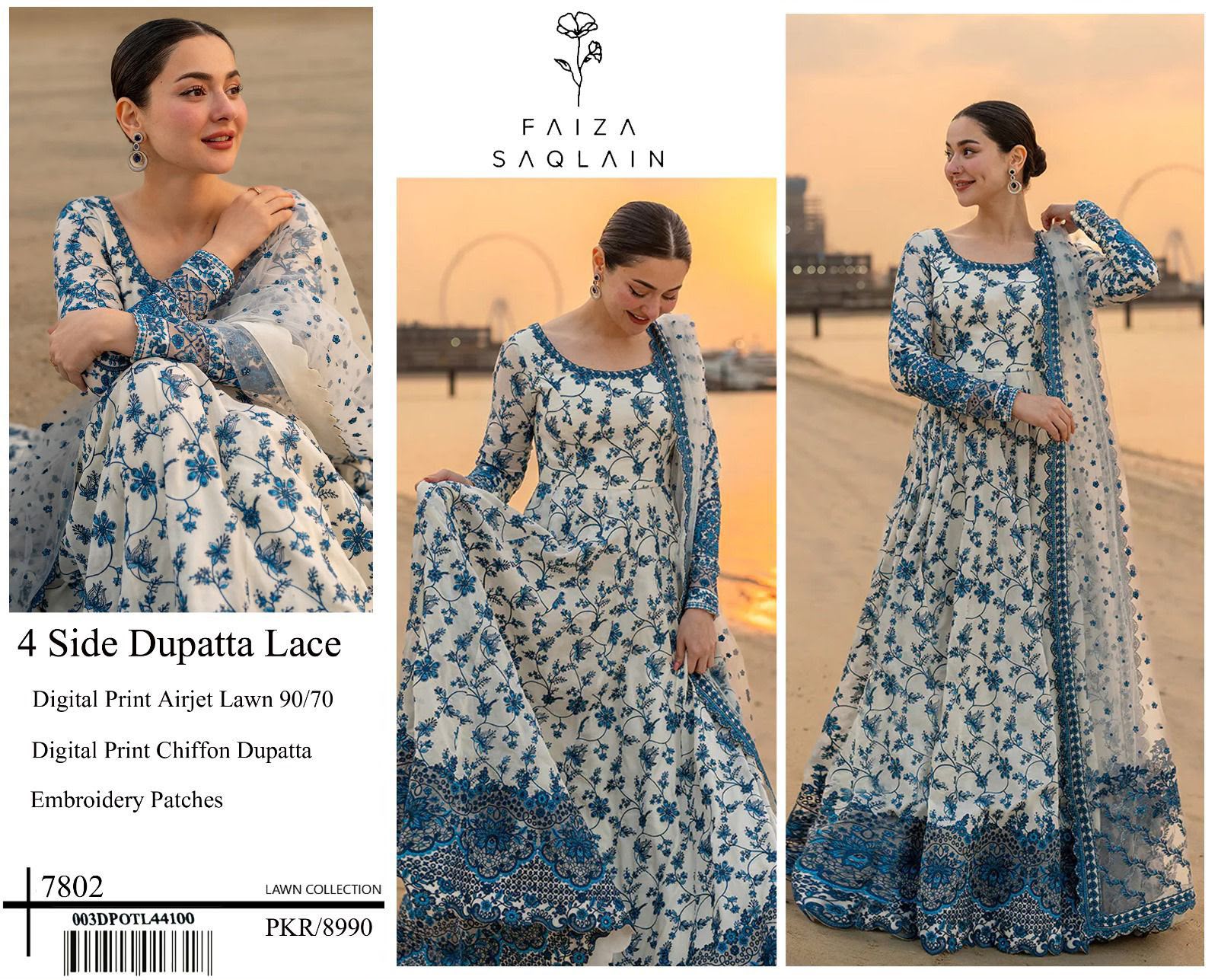 Digital Print Airjet Lawn Suit – 4 Side Lace Ready-to-Wear Chiffon Dupatta