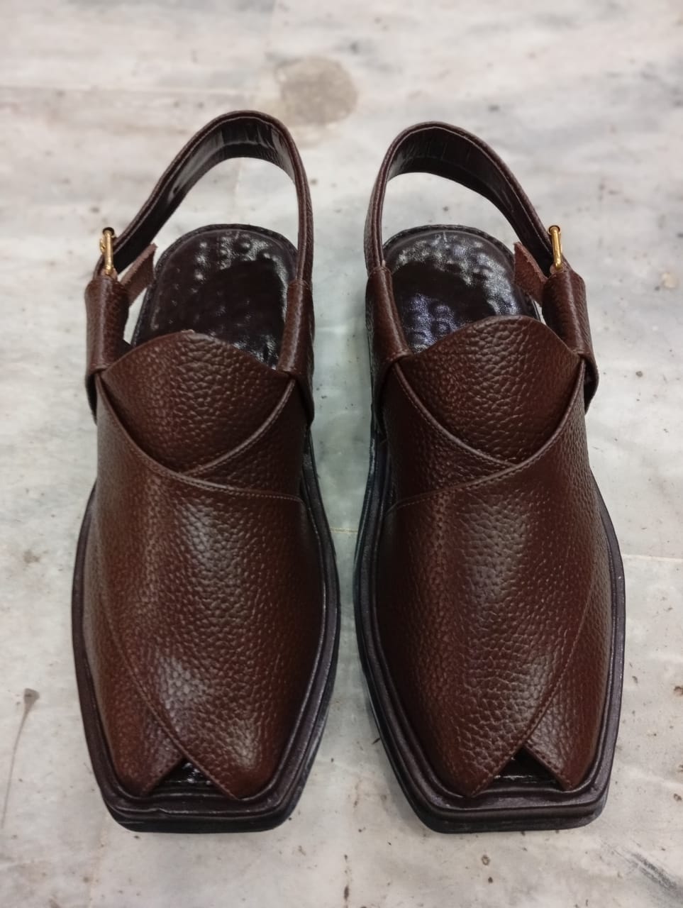 Premium Danedaar Brown Leather Peshawari Chappal