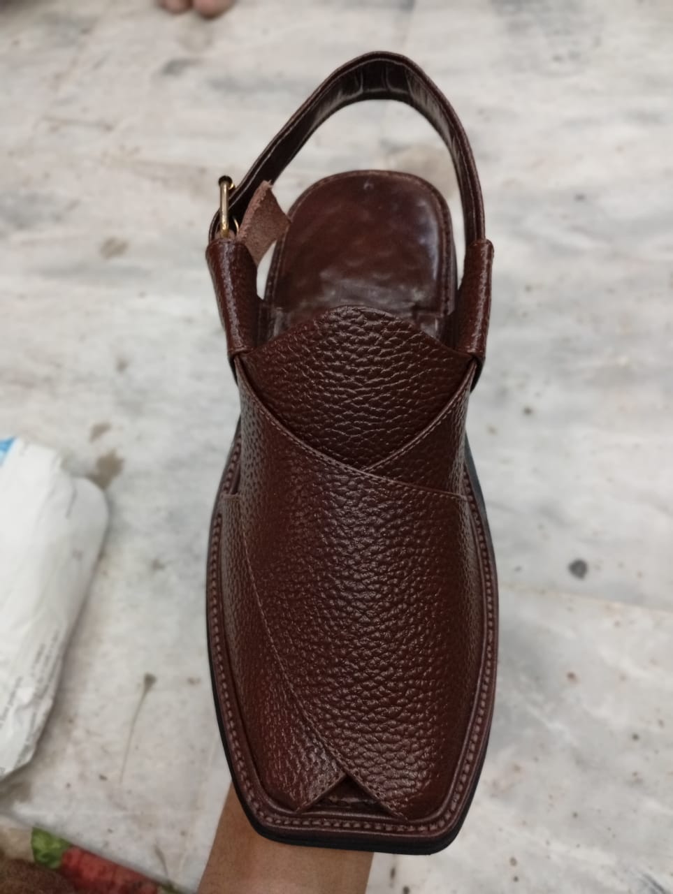 Premium Danedaar Brown Leather Peshawari Chappal