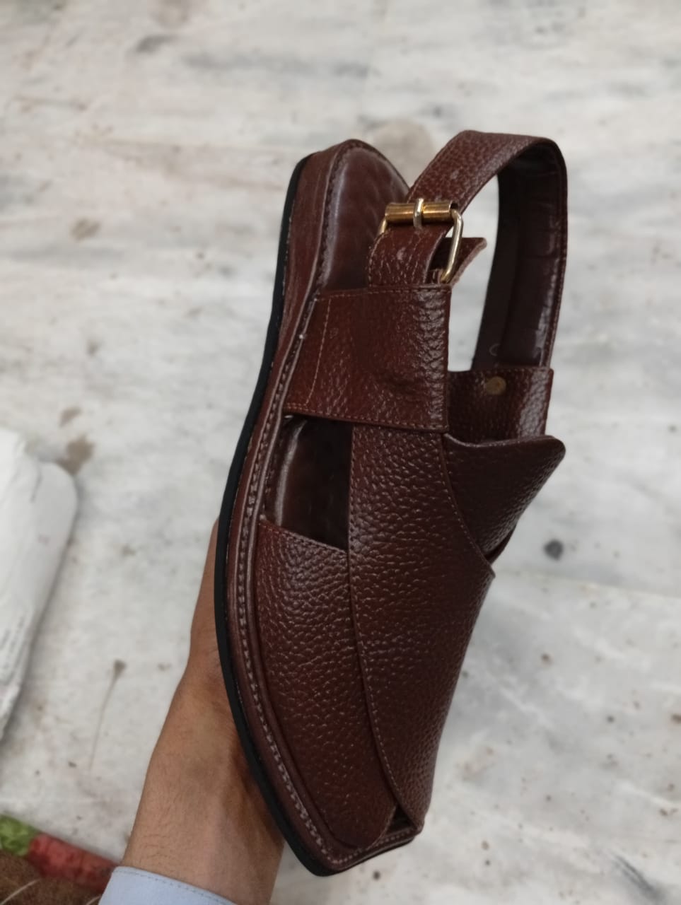 Premium Danedaar Brown Leather Peshawari Chappal