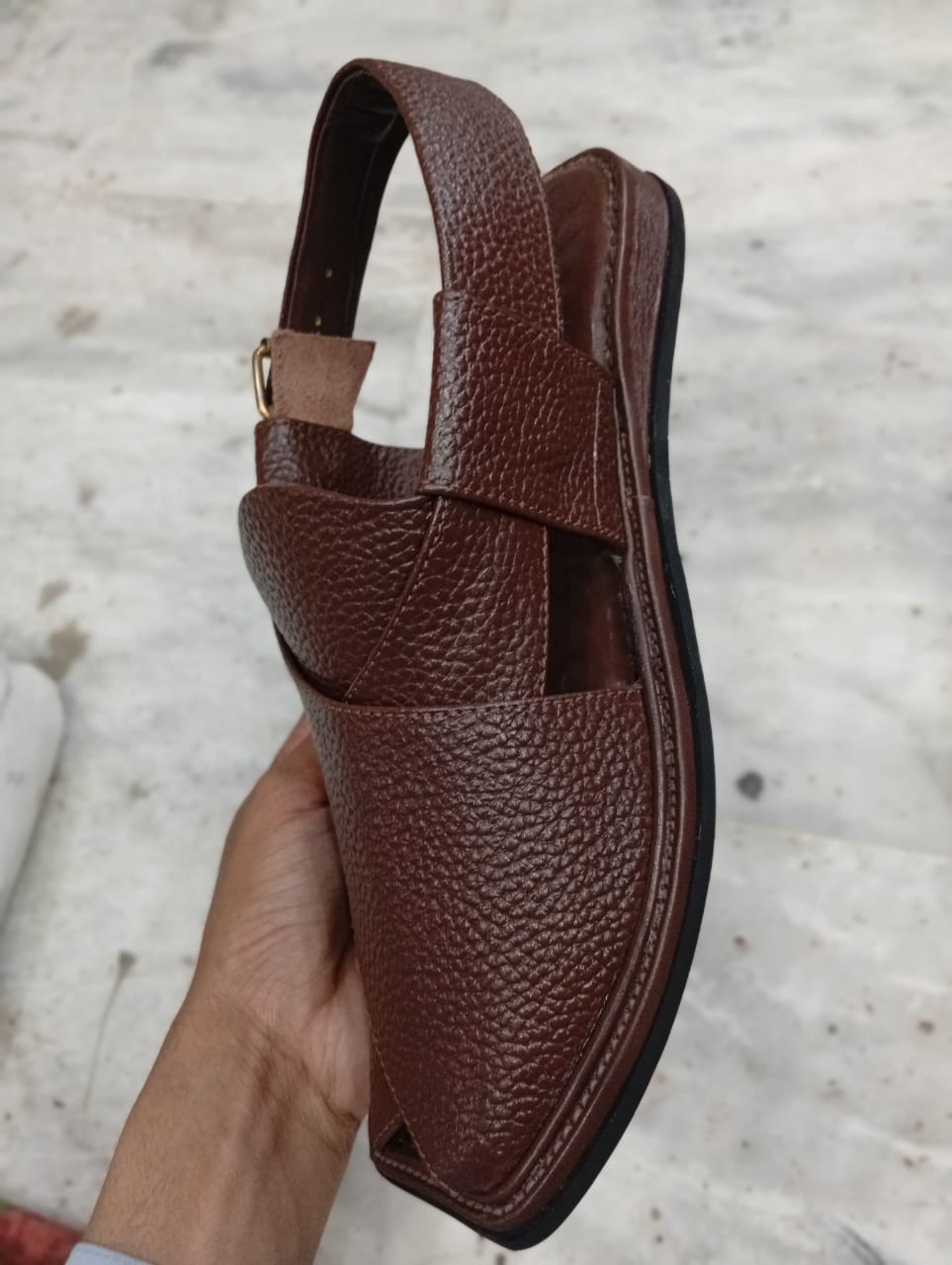 Premium Danedaar Brown Leather Peshawari Chappal