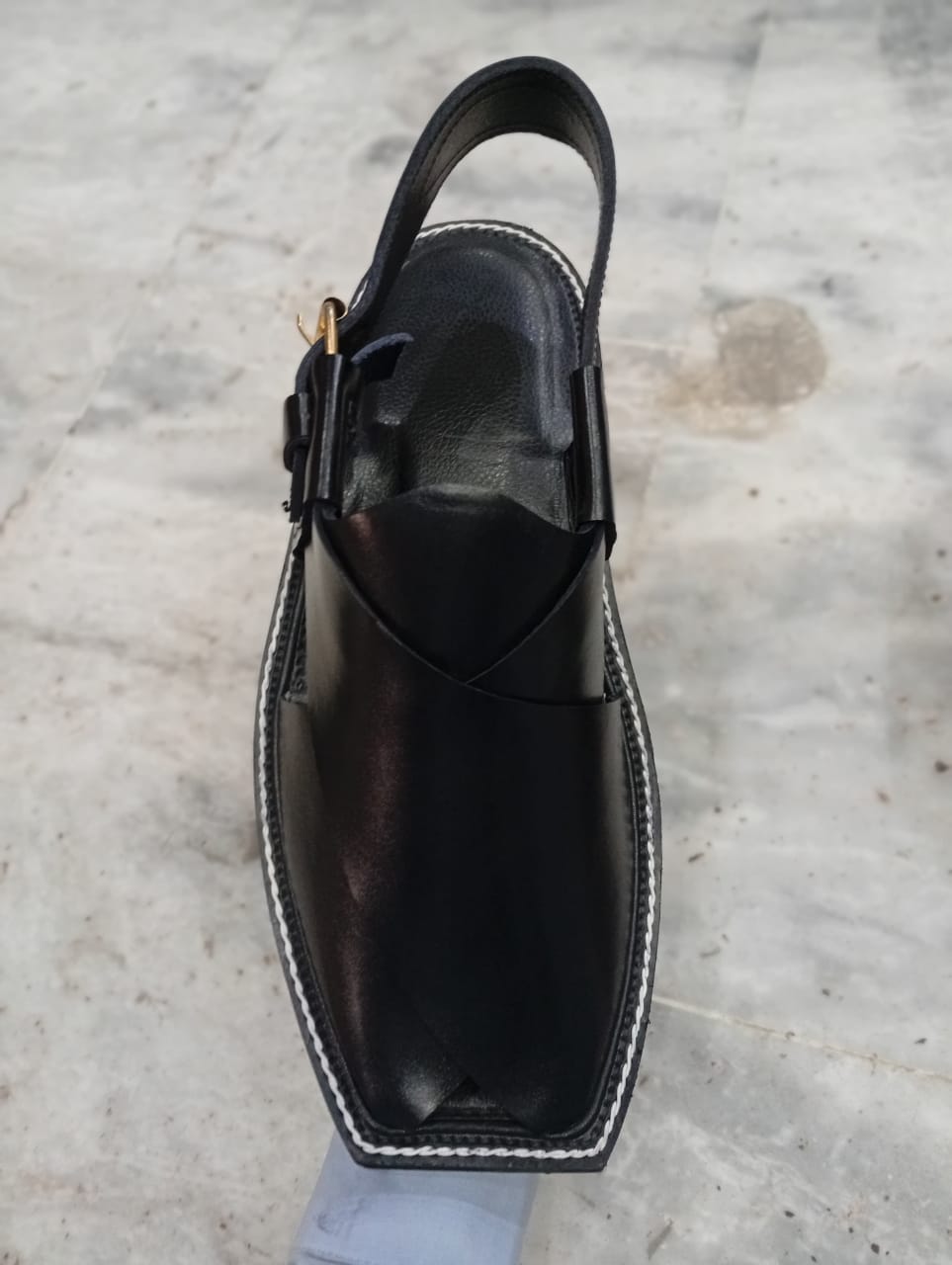 Captan Black Chappal with White Stitching