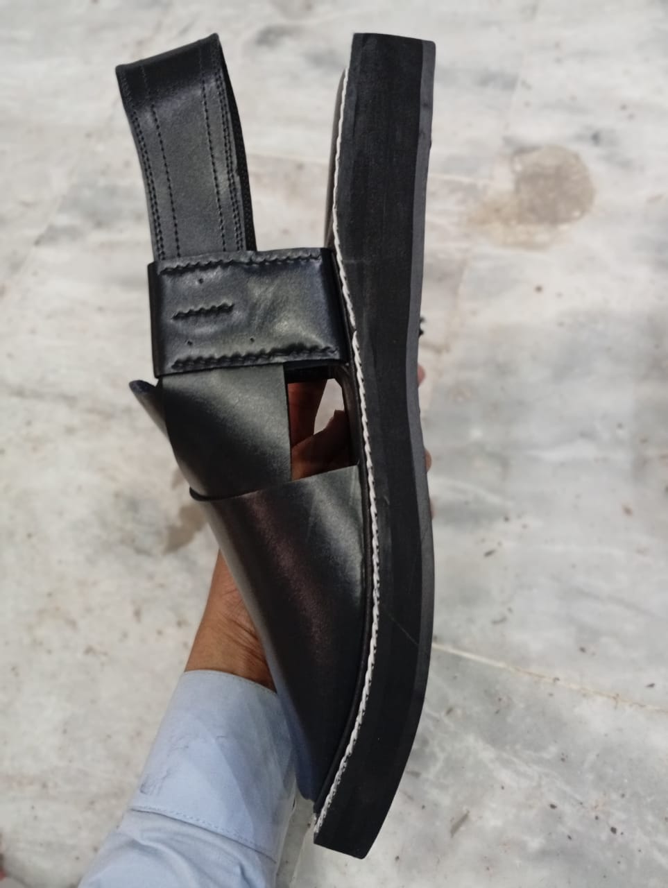 Captan Black Chappal with White Stitching