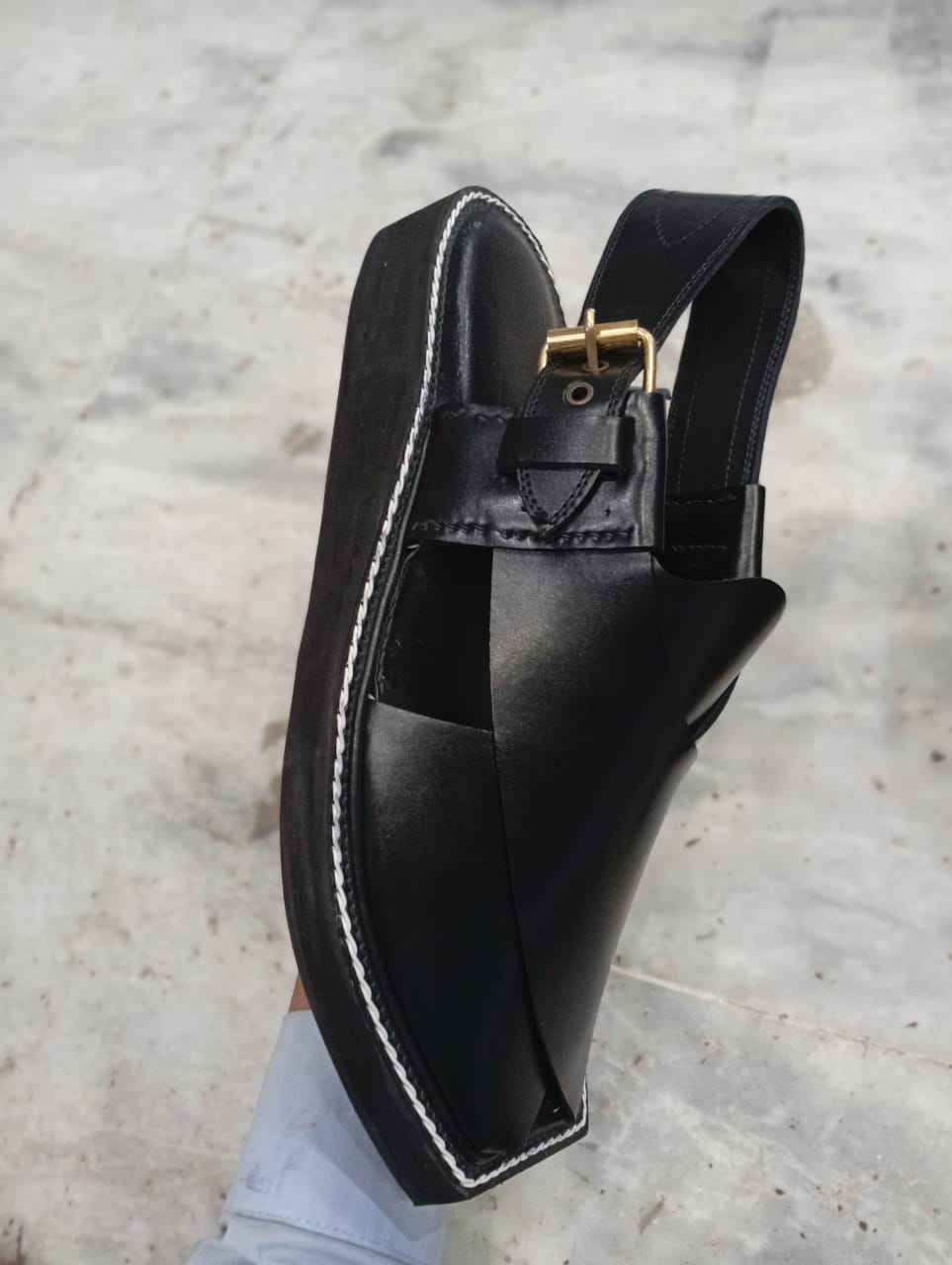 Captan Black Chappal with White Stitching