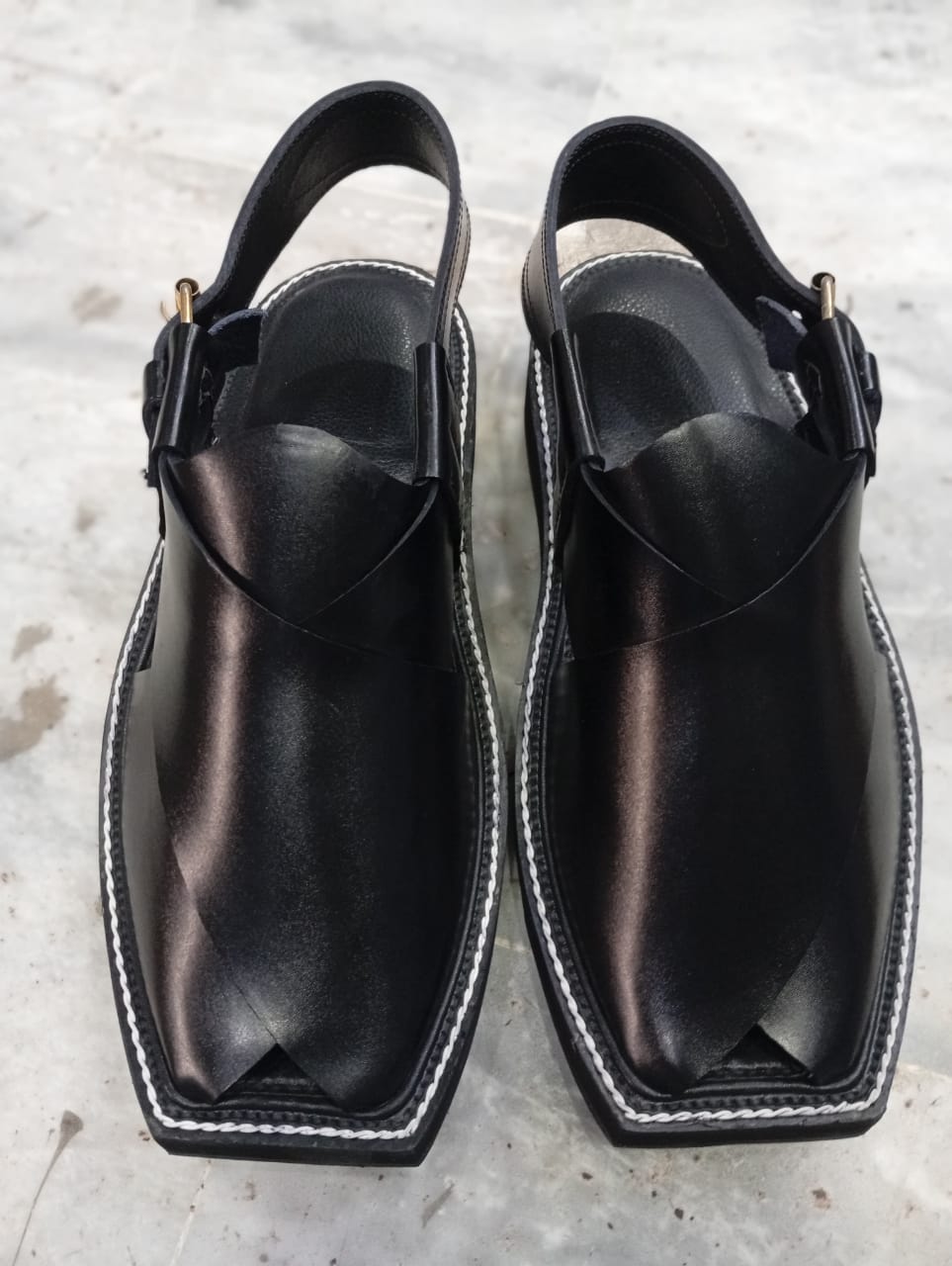 Captan Black Chappal with White Stitching