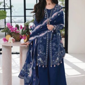Qalamkar 5902 Summer Collection – Heavy Embroidered Airjet Lawn Suit with Ready-to-Wear Cutwork Chiffon Dupatta