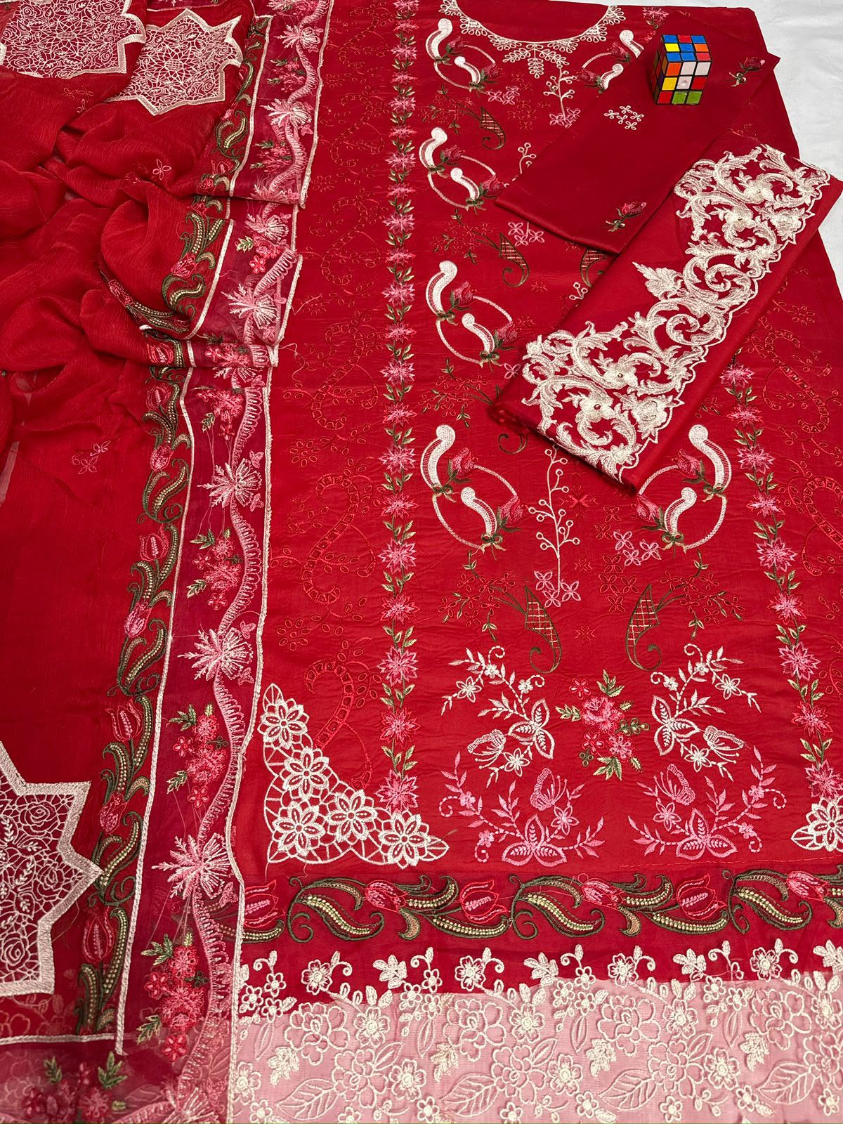 Rangoli 5010 Luxury Summer Collection – Heavy Embroidered Airjet Lawn 3-Piece Suit with Chiffon Dupatta
