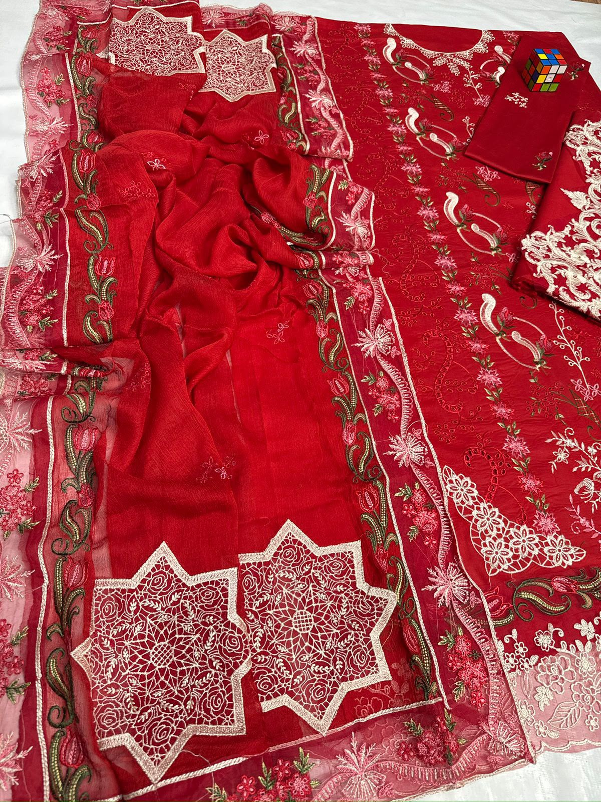 Rangoli 5010 Luxury Summer Collection – Heavy Embroidered Airjet Lawn 3-Piece Suit with Chiffon Dupatta