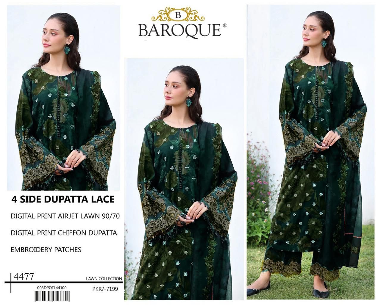 Digital Print Airjet Lawn Suit – 4 Side Lace Ready-to-Wear Chiffon Dupatta