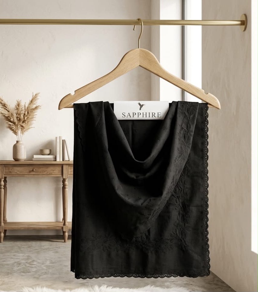SAPPHIRE BLACK SPECIAL SHWAL WITH SAME BLACK EMBROIDERY