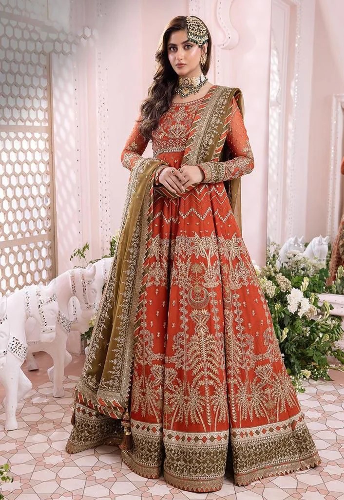 Asim Jofa Chiffon Frock Replica with Heavy Handwork & Embroidered Dupatta