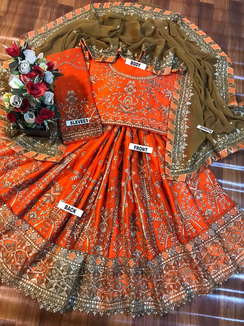 Asim Jofa Chiffon Frock Replica with Heavy Handwork & Embroidered Dupatta