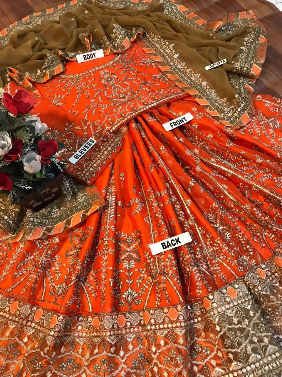 Asim Jofa Chiffon Frock Replica with Heavy Handwork & Embroidered Dupatta