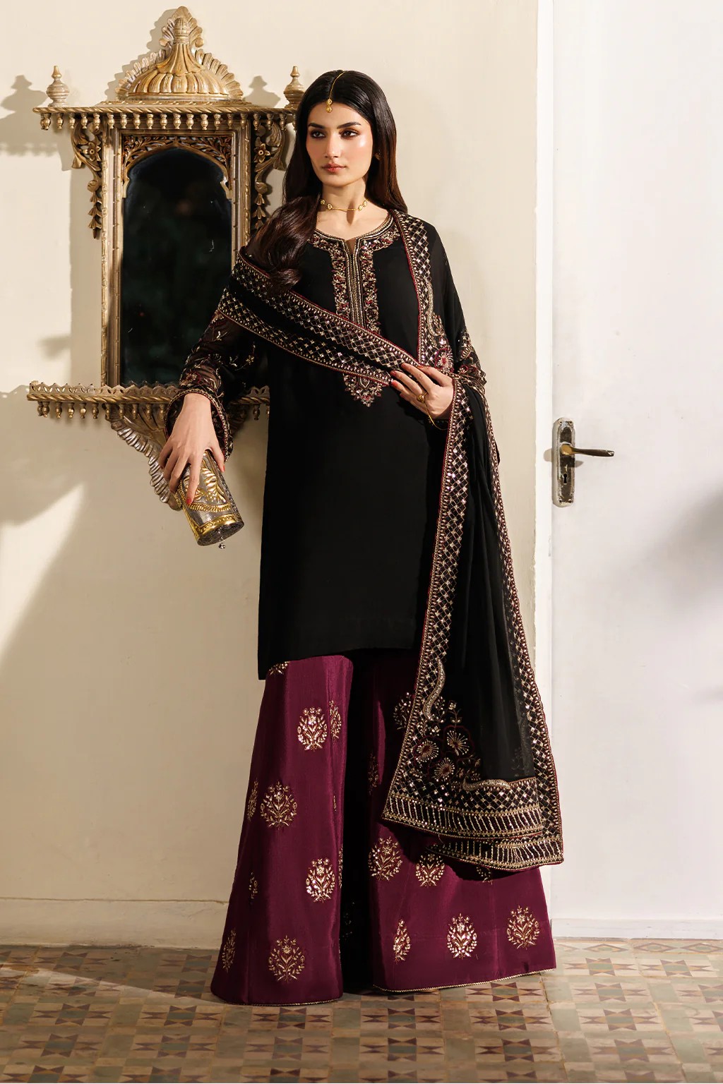 Iznik Chiffon Embroidered Unstitched Suit with Adda Work & Ready-to-Wear Dupatta