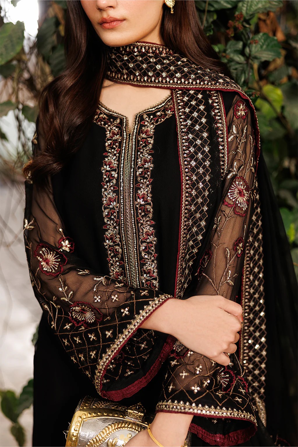 Iznik Chiffon Embroidered Unstitched Suit with Adda Work & Ready-to-Wear Dupatta