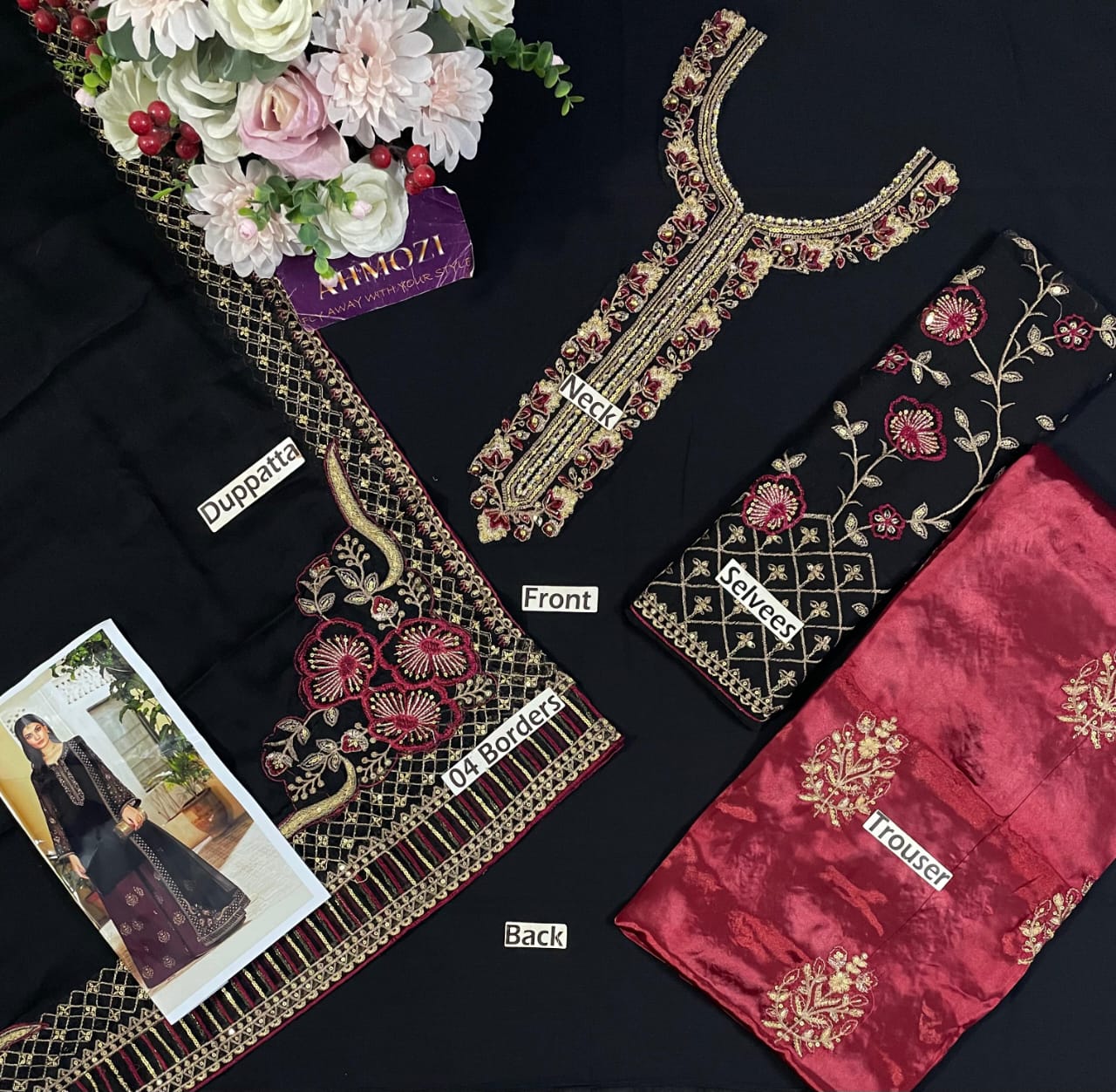 Iznik Chiffon Embroidered Unstitched Suit with Adda Work & Ready-to-Wear Dupatta