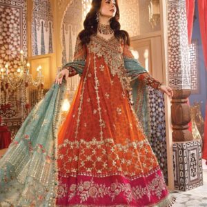 Maria B Net Maxi Unstitched Dress with Heavy Embroidery, Handwork & Embroidered Dupatta