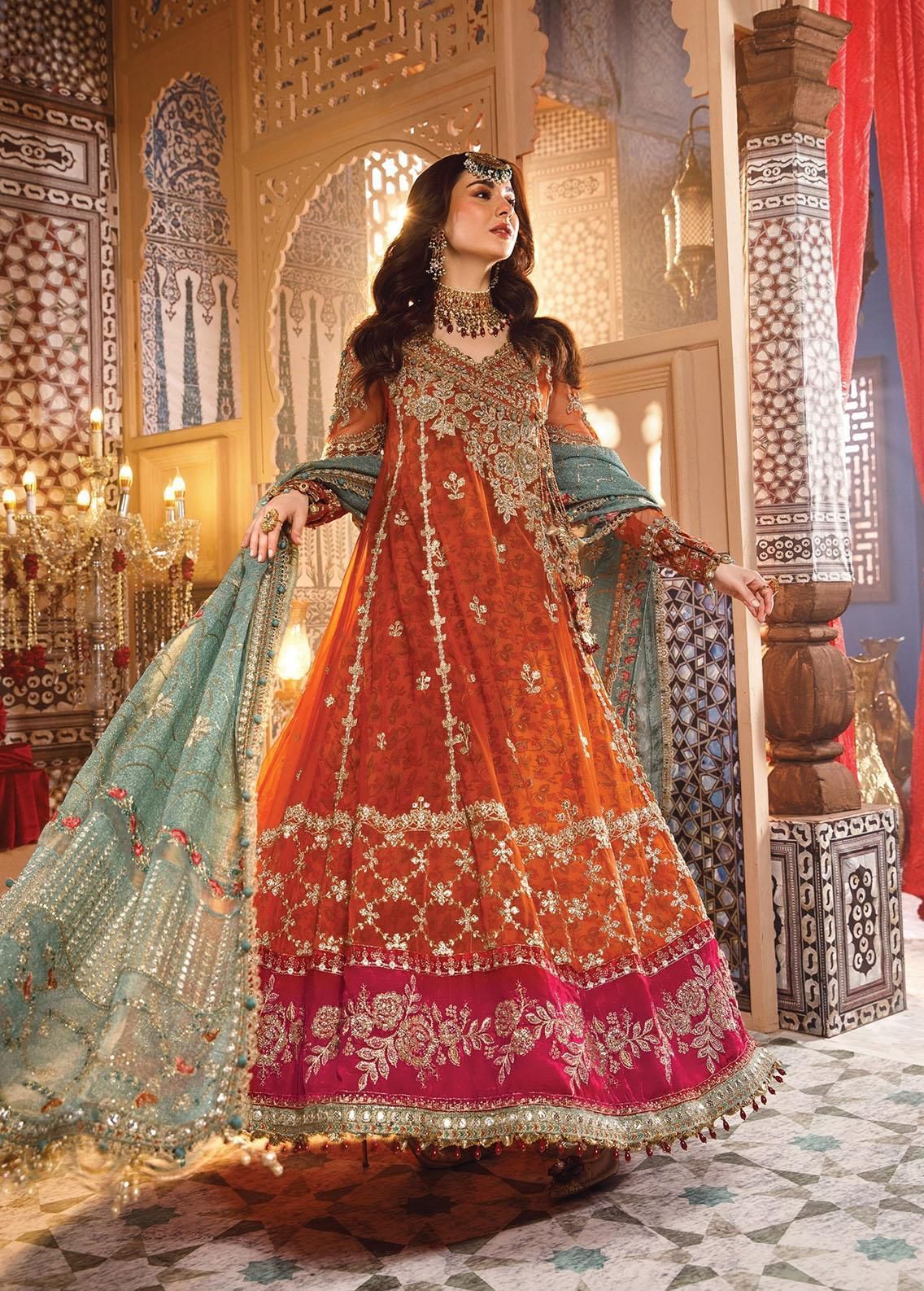 Maria B Net Maxi Unstitched Dress with Heavy Embroidery, Handwork & Embroidered Dupatta