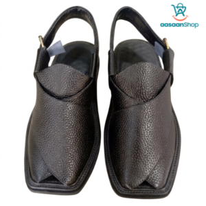 Premium Danedaar Black Leather Peshawari Chappal