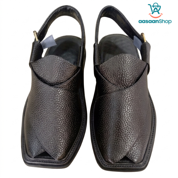 Premium Danedaar Black Leather Peshawari Chappal