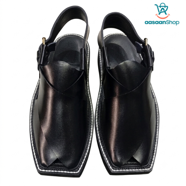 Captan Black Chappal with White Stitching